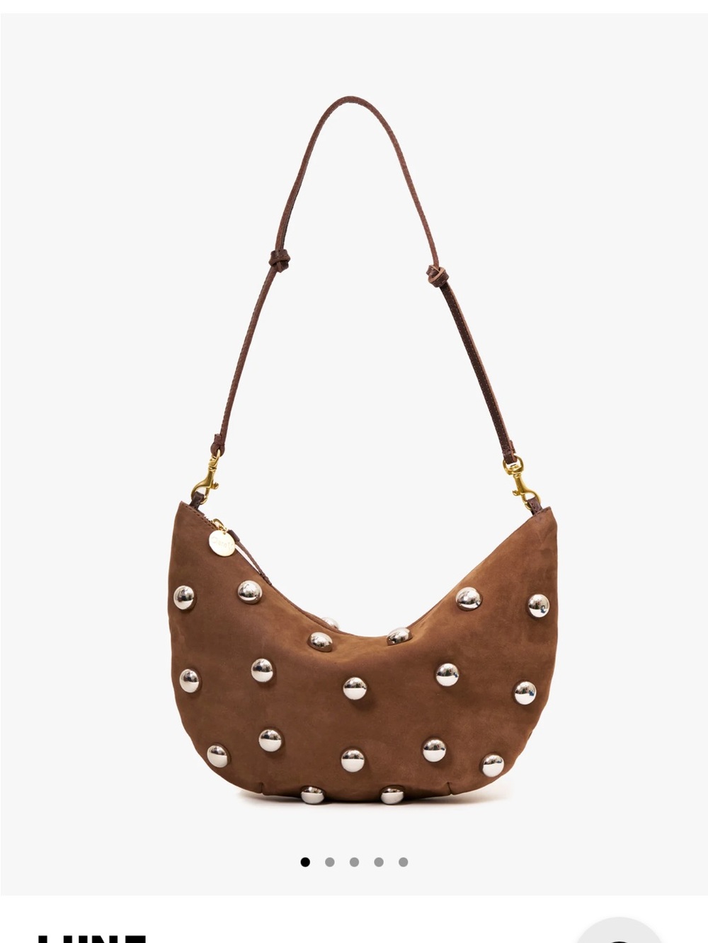 Clare V Brown Suede Crescent Shoulder Bag with Silver Studs